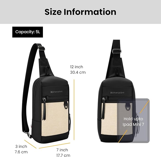 Sherpani Metro, Anti Theft Sling Bag, Sling Backpack, 5L Travel Bag, Shoulder Chest Purse, Crossbody Backpack for Women, Metal Hardware, Travel Gift (Straw Pro)