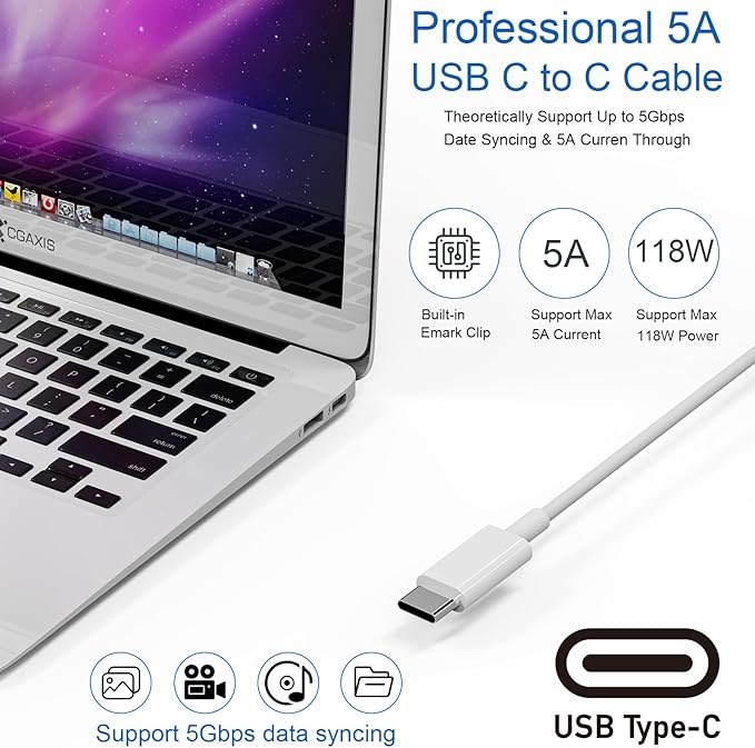 118W USB C Fast Charger Power Adapter Compatible with MacBook Pro/MacBook Air 16 15 14 13 Inch, M1 M2 M3 M4