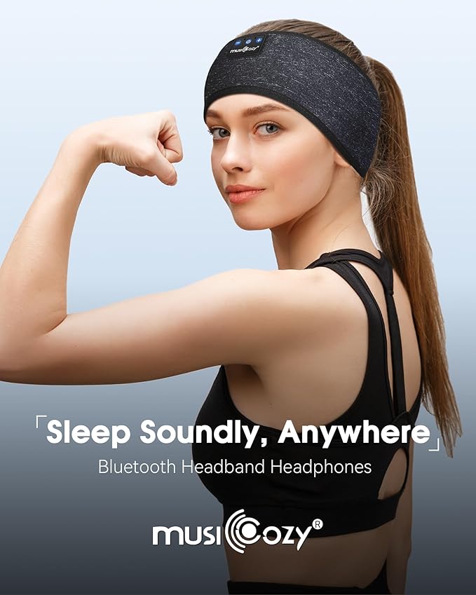 MUSICOZY Sleep Headphones Bluetooth 5.4 Headband, Wireless Earphones Sweat Resistant Earbuds with Ultra-Thin HD Stereo Speaker for Workout Running