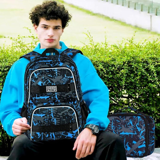 3Pcs Backpack for Girls Boys, 17 Inch School Bookbag with Lunch Box, Durable Laptop Backpacks Set for Teens College
