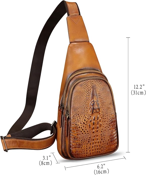 Genuine Leather Silng Bag for Women and Men Real Leather Sling Backpack Chest Purse Shoulder Crossbody Bag