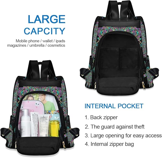 ALAZA Dreamcatcher Lotus Boho Backpack Purse for Women Anti Theft Fashion Back Pack Shoulder Bag