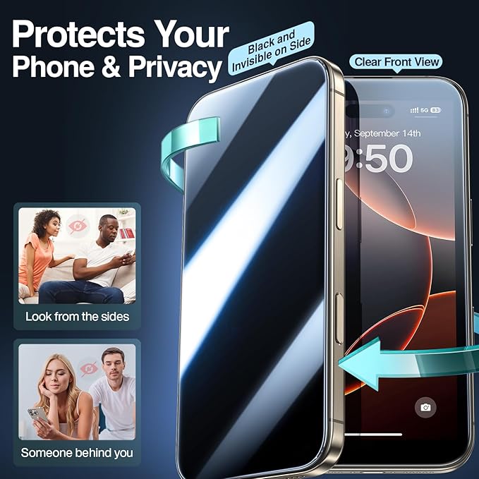 SMARTDEVIL 2PACK for iPhone 16 Pro Max Privacy Screen Protector Shatterproof Tempered Glass [True 28°Anti Spy] [9H Hardness] [Auto Dust-Elimination Install] [Bubble Free]