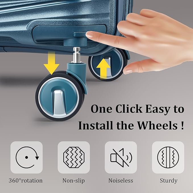 4-Piece Expandable Hardshell Luggage Set with TSA Lock (14/20/24/28) - Lightweight PP Suitcases, 360° Silent Spinner Wheels and Durable 100LB Handle for Air Travel (Peacock Blue)