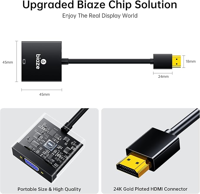 HDMI to VGA Adapter with 3.5mm Audio & USB Power – 1080P Converter for Laptop, TV Box, PS4, Monitor & Projector