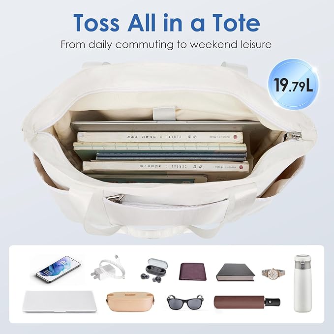 Tote Bag for Women with Zipper, Convertible Travel and Work Shoulder Bag, Large Teacher Tote Bag with Luggage Strap