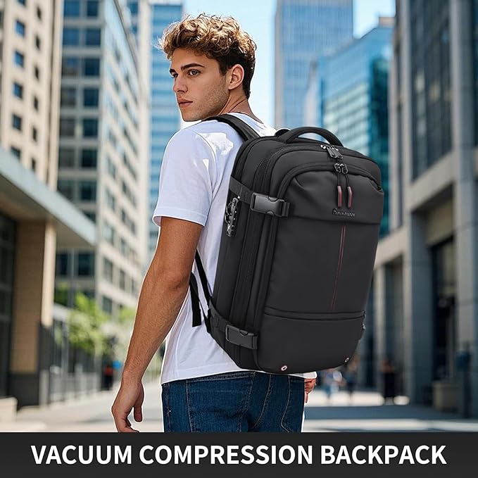 Travel Backpack with Vacuum System,60L Expandable Vacuum Backpack Travel with TSA Lock,17.3 inch Laptop Backpacks Vacpack Backpacks with Vacuum(Black,External Air Pump)