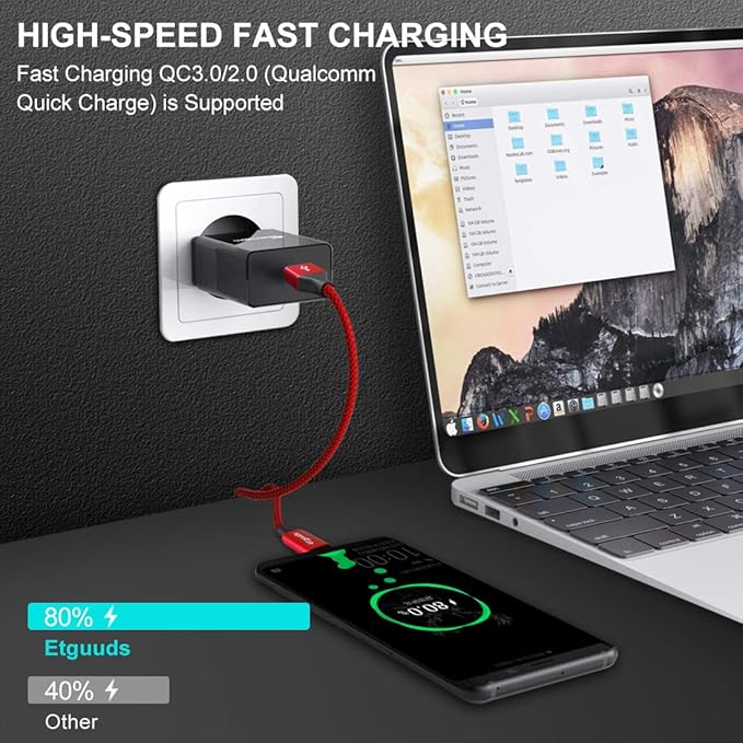etguuds USB to USB C Cable 1ft, 2-Pack Short USB A to Type C Charger Cord Fast Charging for Samsung Galaxy A15 A25 A35 A55 A54, S24 S23 S22 S21 S20 S10 S10E, Note 20 10, Moto G, for iPhone 16 15