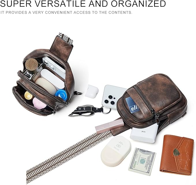 3L SMALL Sling Bag Fanny Packs For Women Men Mini Crossbody Chest Belt Travel Bag Purse Handbag Faux Leather Fashion Cute Coffee Color