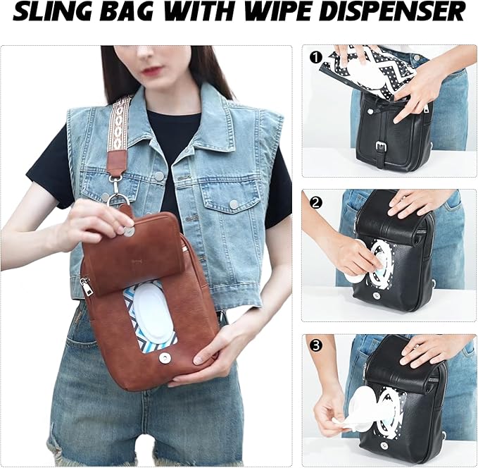 Sling Bag Crossbody Backpack - 2 in 1 Leather Cross Body Bag Fanny Pack with 2 Removable Straps