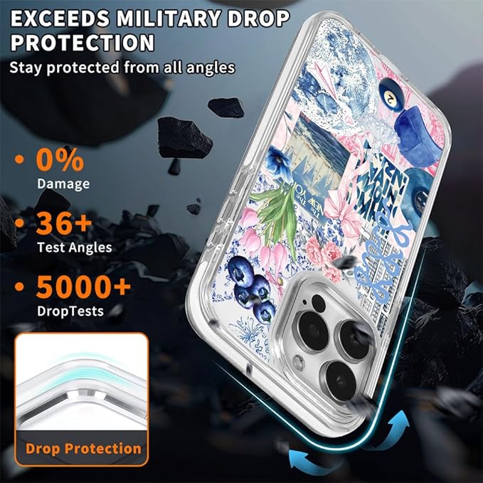 DAIZAG Case for iPhone 16, [Compatible with MagSafe],Phone Case for Women Girls Magnetic Clear Cover,Collage Tulip Lotus Flower Bow Blue