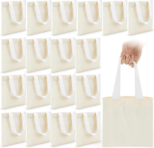 Amylove 24 Pcs Mini Tote Bag Sublimation Blank Canvas Tote Bags Reusable Grocery Luggage DIY Sack Goody for Party Even (10 x 10 Inch,Natural with White Handle)