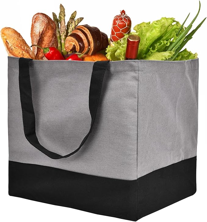 Canvas Reusable Grocery Bags Heavy Duty, 8.3 gal Foldable Large Canvas Tote Bag with Handles, Holds 60 lbs Canvas Shopping Bags, 1 Pack