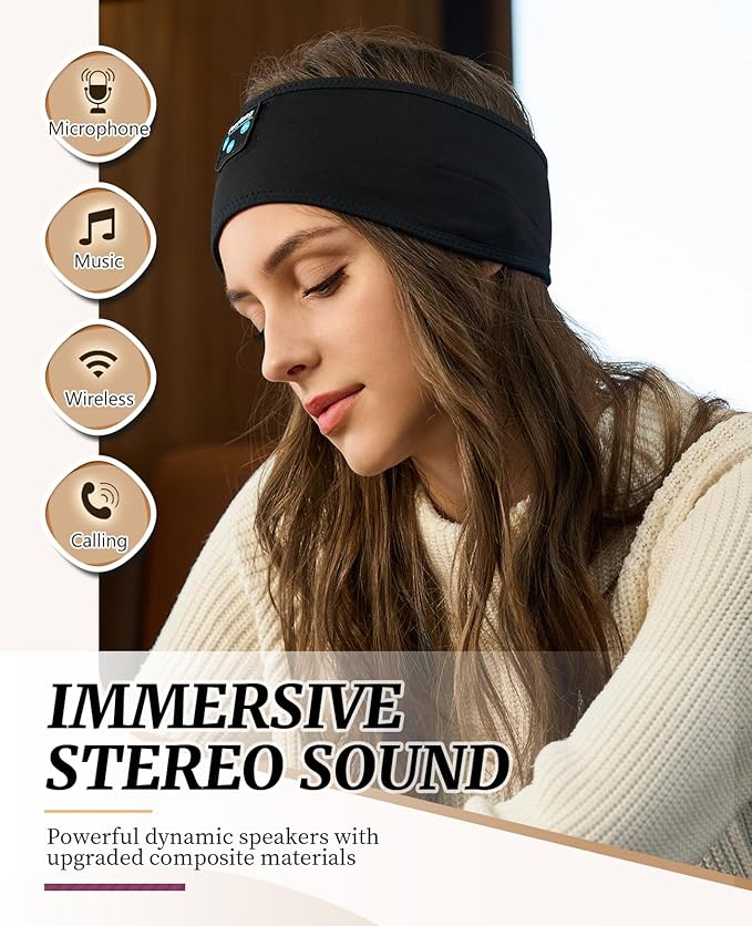Sleep Headphones for Sleeping, Bluetooth Wireless Sports Headband, Cozy Lightweight Headband Headphones Hi-Fi Stereo Ergonomic ASMR Sleep Headphone Cool Gadget Gift for Women Men