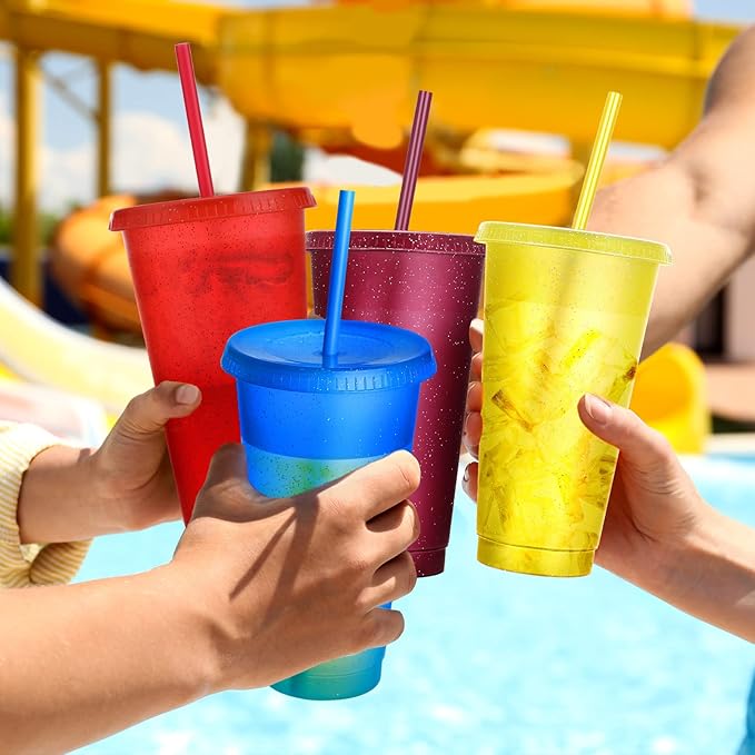 Honeydak 30 Pack Tumbler with Straw and Lid Bulk Glitter Plastic Cups Water Bottle Iced Coffee Travel Mug Reusable Party Favor Cups for Birthdays travel 24-27 oz (Multicolor)