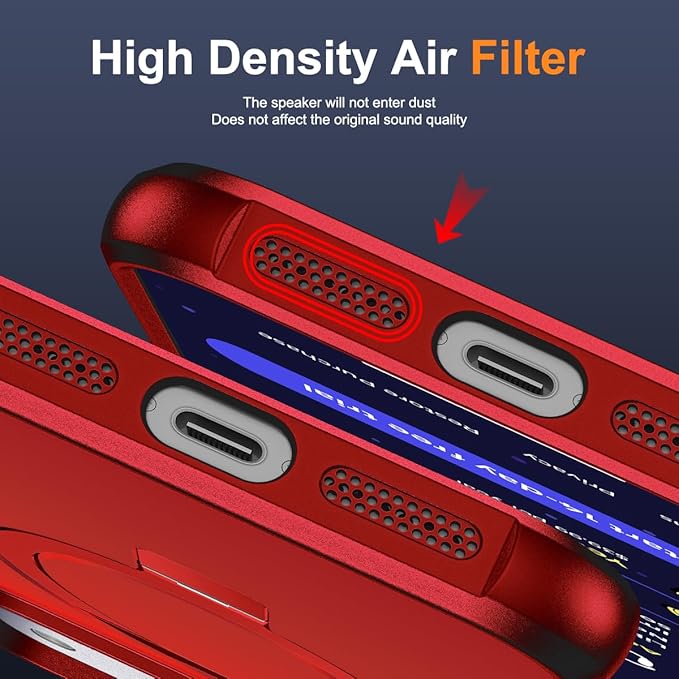 Compatible with iPhone 17 Pro Case with Invisible Magnetic O-Ring Stand Military-Grade Phone Case for iPhone 17 Pro 6.3" [Compatible with Mag-Safe][Great Grip Feeling], Red