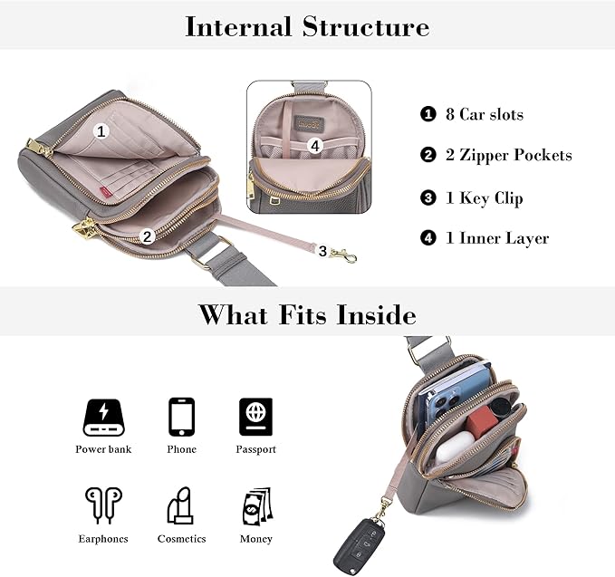 INICAT RFID Blocking Sling Bag Leather Crossbody Bags for Women Fanny Pack Cross Body for Woman Chest Bag for Travel 1.9L