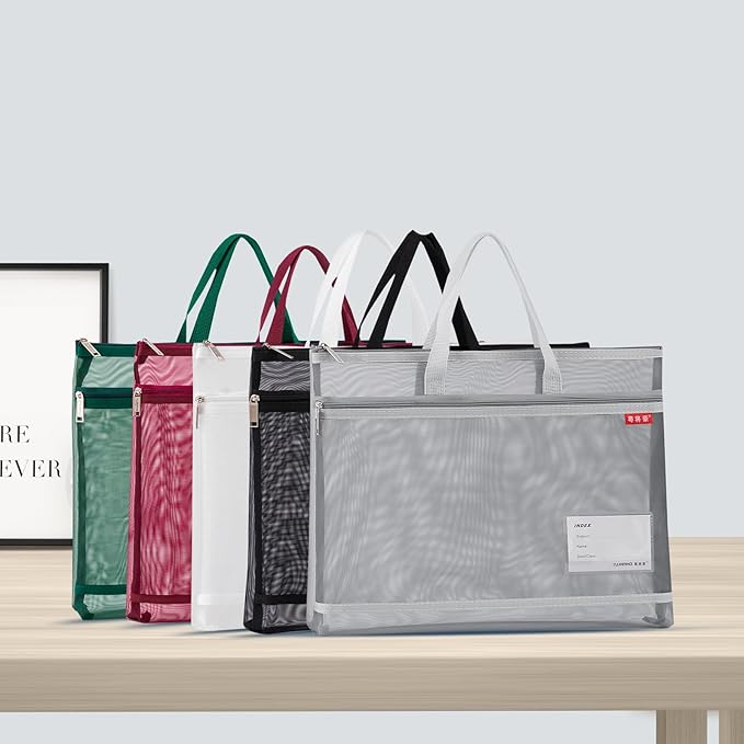 Pendancy Mesh Zipper Pouch A3 Size, Large Double Pocket Lightweight Nylon Transparent File Bag with Handle, 13x17 in Foldable Document Storage for Puzzle Project/Cross Stitch/Travel/Office (Gray)