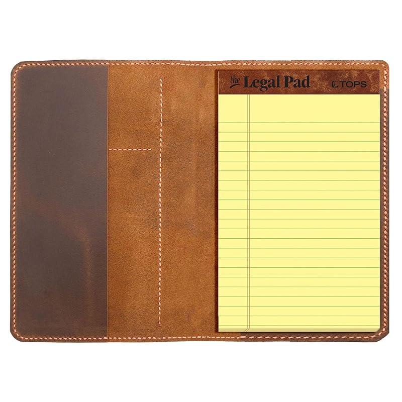 Genuine Leather Notebook Notepad Cover for TOPS The Legal Pad Writing Pads Docket 5" x 8" Cover, retro real leather portfolio folder cover organizer (Brown)