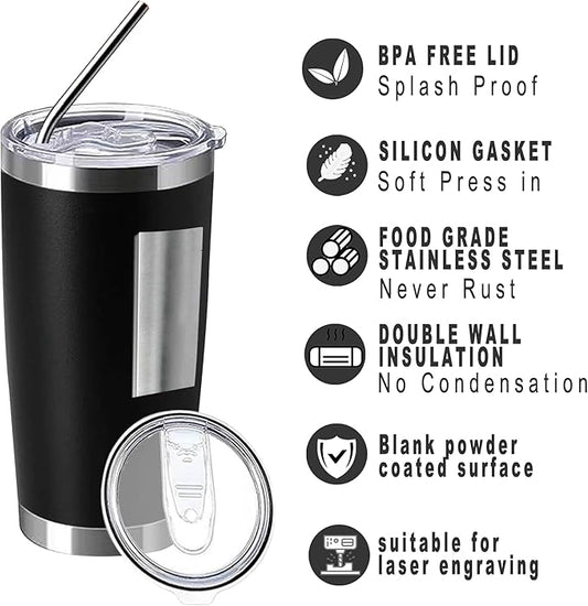 20oz insulted tumblers stainless steel cup Tumbler Bulk with push Lid, and metal straw powder coated coffee cup for cold and hot drinking (12, Classic color)