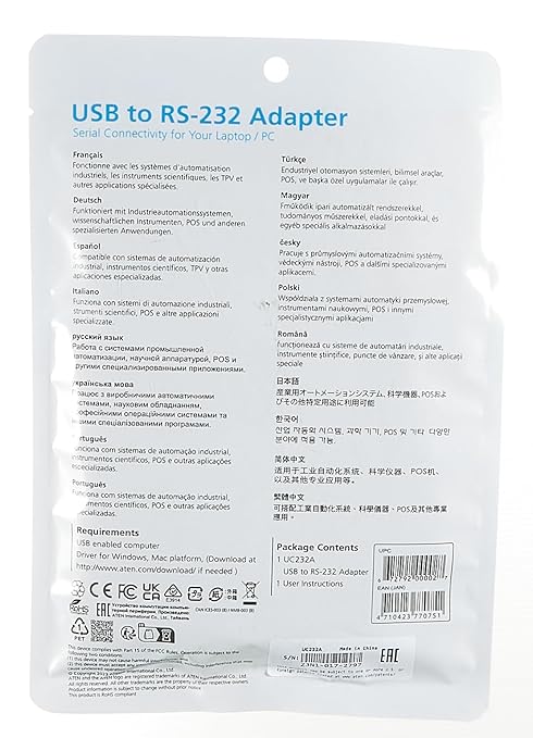 ATEN UC232A USB to Serial Converter USB-A to RS-232 Adapter (35cm) to PDA/Serial (DB9) Port Converter for Laptop PC Modem Printer Network Switch Scanner PLC Controller POS - Windows, Mac, Linux