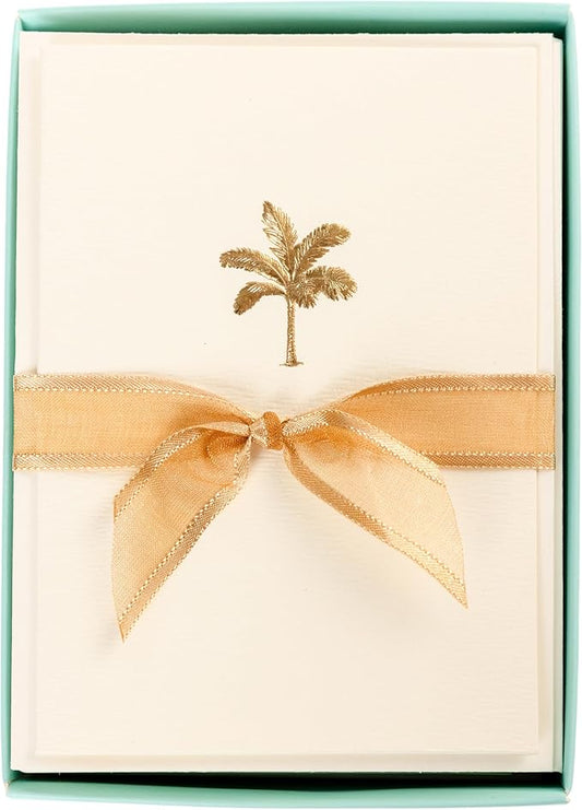 Graphique Palm Tree Cards, Pack of 10 Cards with Envelopes, All Occasion Greetings, Blank Inside, Gold Foil Embossing, La Petite Press Collection Boxed Set, 3.25" x 4.75"