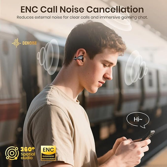 Clip On Earbuds, Wireless Open Ear Earbuds Headphones, Bluetooth 5.4, 11 mm Driver, HiFi 3D Stereo, Tap Control, Ultra-Light 3g Fit, IPX5 Waterproof Sport Earphones for Workouts and Daily Use