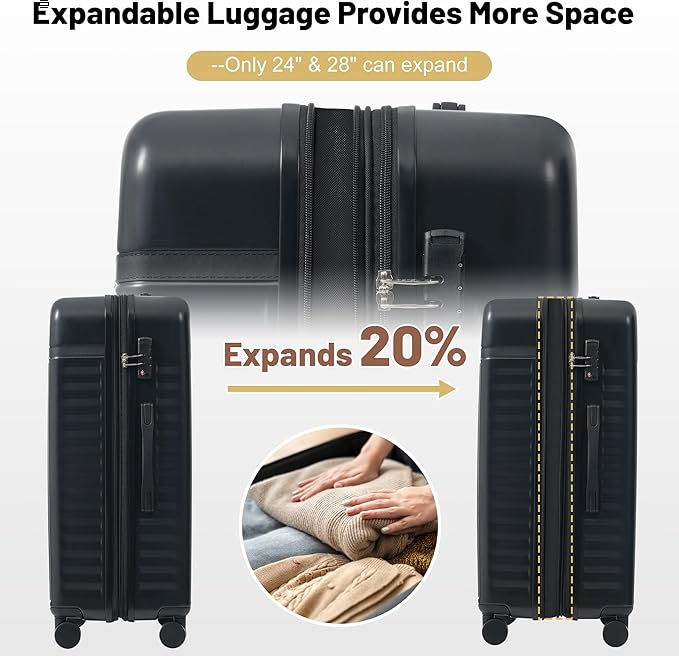 Merax Luggage Sets 3 Piece, Durable Hardshell Suitcase with Double Spinner Wheels and Handle Bags,Lightweight Carry on Luggage with TSA Lock,20+24+28,Black