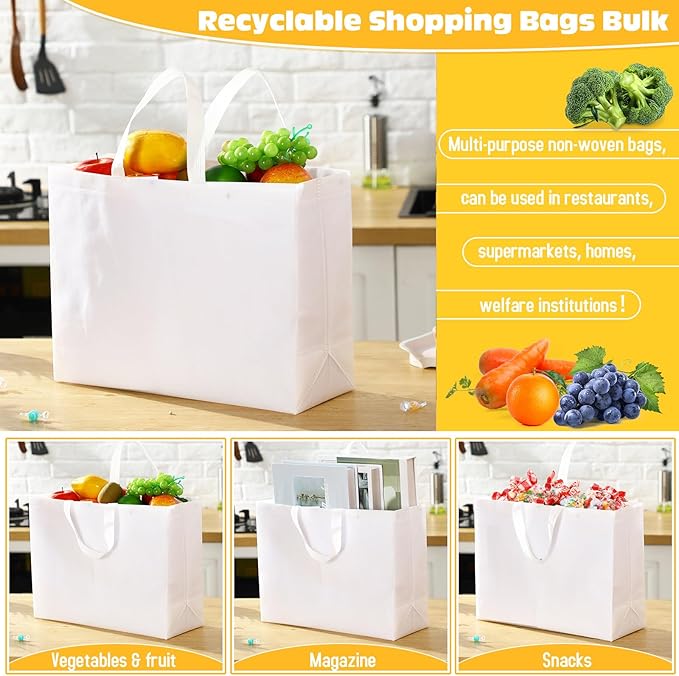 Windyun Reusable Grocery Bags Large Non Woven Shopping Bags with Handles Foldable Portable Tote Bulk, 16x6x12 Inch
