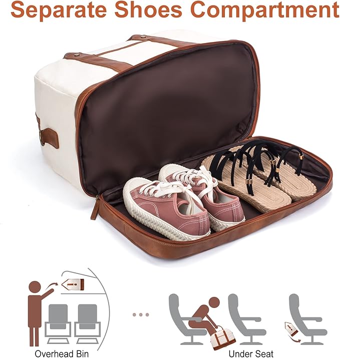 Weekender Bag for Women Canvas Overnight Bag Large Travel Tote Bag Carry on Shoulder Duffle Bag With Shoe Compartment,Perfect for Travel/Daily Use/Birthday Gift …