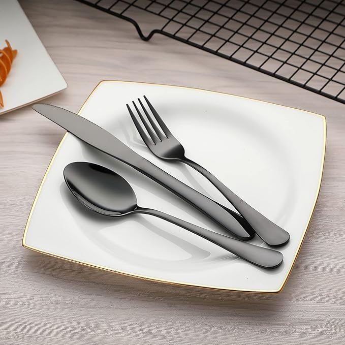 DEVICO Portable Utensils, Travel Camping Cutlery Set, 8-Piece including Knife Fork Spoon Chopsticks Cleaning Brush Straws Portable Case, Stainless Steel Flatware set (Black)