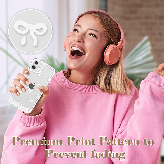 EYZUTAK Case for iPhone 11, Clear Cute Ribbon Bowknot Pattern Aesthetic Transparent Phone Case Raised Camera Protection Stylish Slim Soft Durable TPU Protective Cover for Women Girls - White