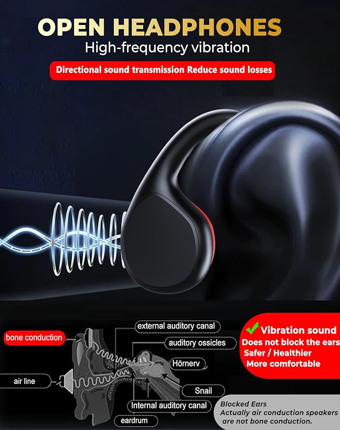 Swimming Waterproof Bone Conduction Headphones Bluetooth 5.3 lPX8 Underwater Waterproof Headphones for Swimming with 32GB MP3 Player Built in Earbuds for Sport Running Cycling Gym (Redblack)