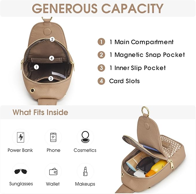 Kattee Sling Crossbody Bag for Women, Leather Fanny Pack Crossbody Sling Bags, RFID Purse Chest Bag Small Daypack for Women