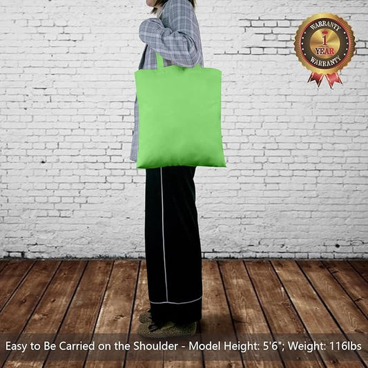 TOPDesign 12-Pack Economical 16"x15" Baby Green Cotton Tote Bags, Lightweight Medium Reusable Grocery Shopping Cloth Bags, Suitable for DIY, Advertising, Promotion, Gift, Activity
