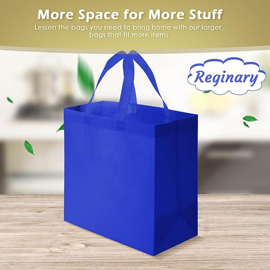 Reginary Reusable Totes Bags - 100 Pcs Non Woven Grocery Handle Bags for Shop Events & Retail Store(Blue)