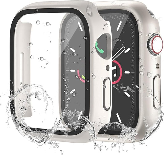 Waterproof Case for Apple Watch Series 9 Series 7 8 41mm, Built-in Screen Protector with Tempered Glass [Touch Sensitive] Cover for iWatch S9/S8/S7 Accessories 41mm, Starlight