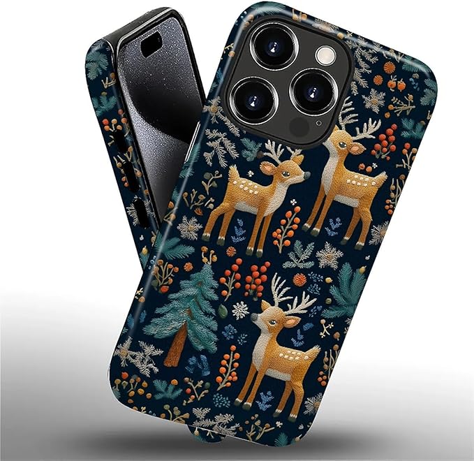 Case for iPhone 16 Pro Max Case,Cute Christmas Reindeer Design - Hybrid Dual Protection Silicone + Hard PC Shockproof Full Body Cover Slim Anti-Scratch Protective Case for Men Women