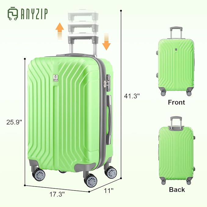 AnyZip Expandable Luggage, 24 Inch Hard Shell Checked Suitcase, Rolling Lightweight Travel Suitcases with Wheels TSA Lock (LightGreen)