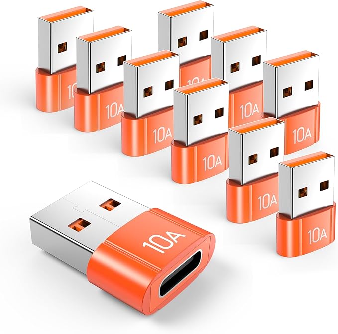 10Pack 200W USB C to USB Adapter, with Fast Charging & 480MB Data Transfer, USB C Converter for Apple Watch Ultra iWatch Series 8 7,iPhone 16 15 Plus Pro Max,Orange