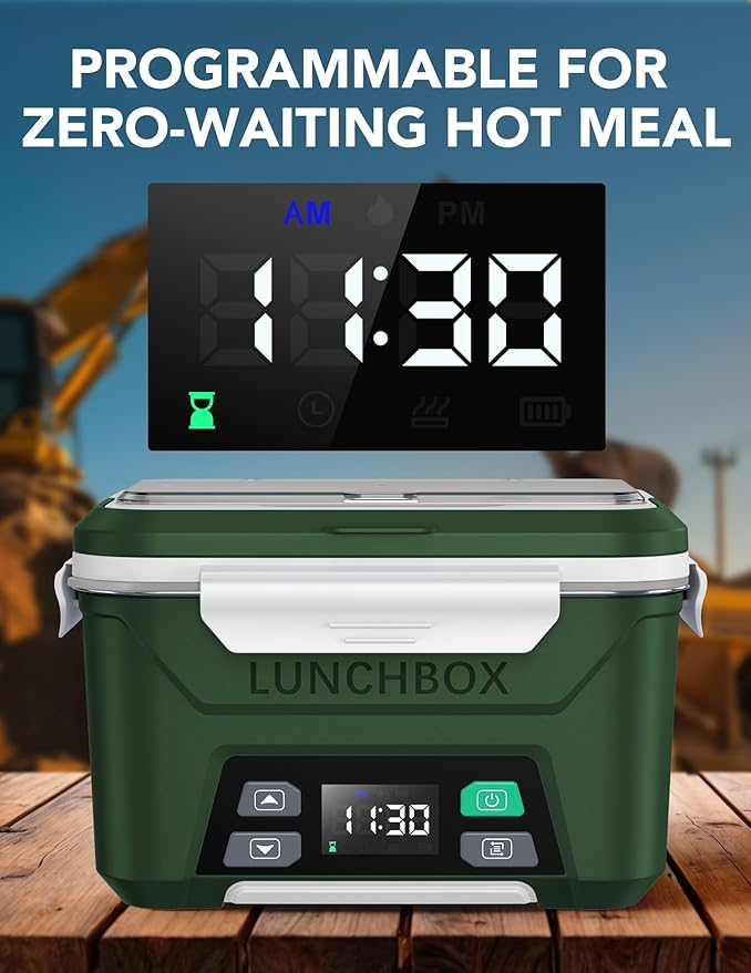 EAST OAK Cordless Electric Lunch Box for Adults, Heated Lunch Box Battery Powered with Automatic Heating, 5.5 Cups Portable Food Warmer with Insulated Carry Bag