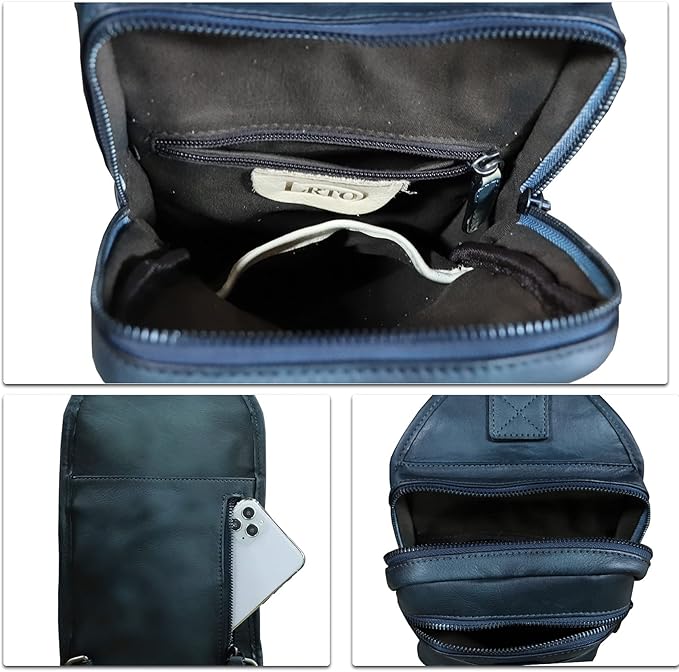 LRTO Genuine Leather Silng Bag for Men and Women Retro Leather Sling Backpack Purse Shoulder Crossbody Bag Chest Bag