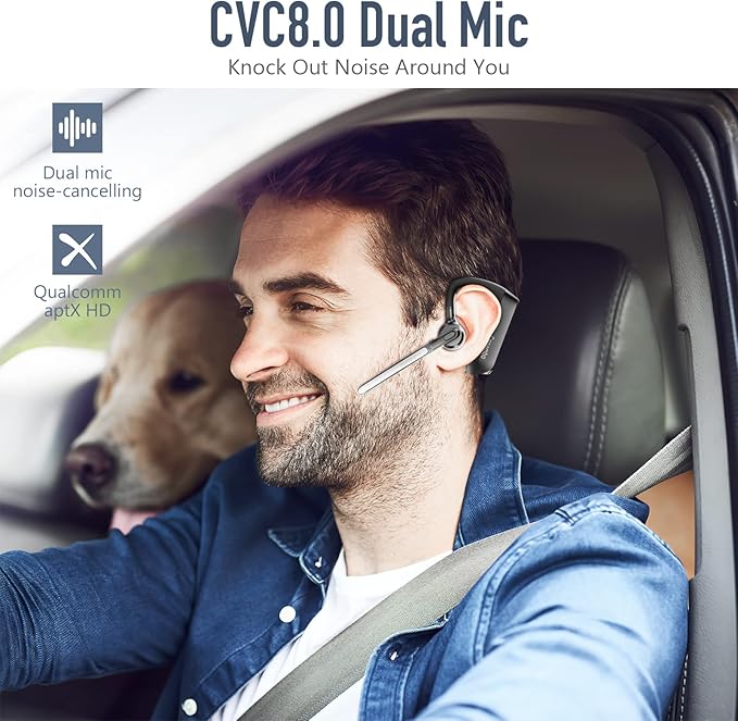 Conambo K21 Bluetooth Headset V5.1, Bluetooth Earpiece with CVC 8.0 Dual Mic Noise Cancelling Wireless Headphone - Mute & Volume Buttons 16Hrs Talking for iOS Android Cell Phone, Trucker, Office Work