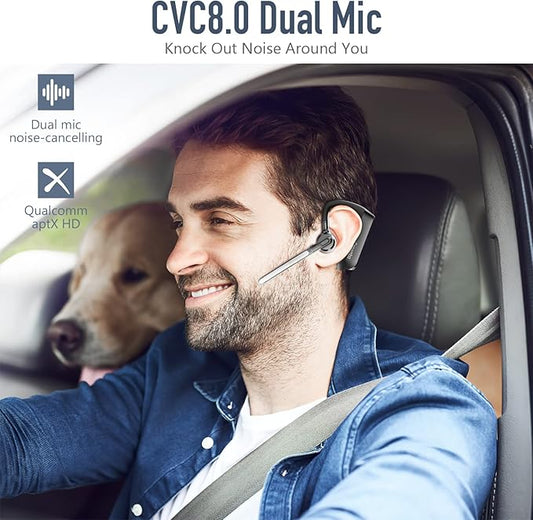 Conambo K21 Bluetooth Headset V5.1, Bluetooth Earpiece with CVC 8.0 Dual Mic Noise Cancelling Wireless Headphone - Mute & Volume Buttons 16Hrs Talking for iOS Android Cell Phone, Trucker, Office Work