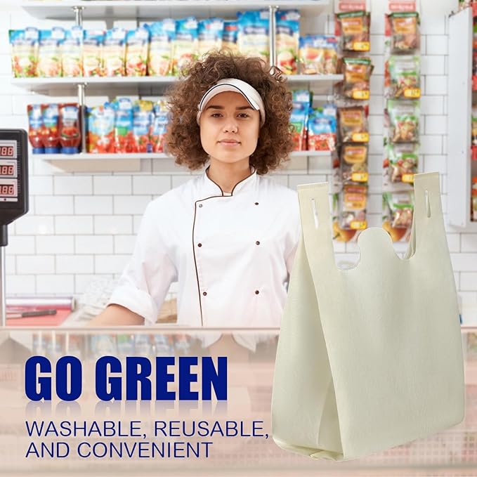 Windyun Large Grocery T-shirt Bags Bulk Reusable Non Woven Shopping Bag Foldable Gift Tote with Handle, 21x11x6 Inch