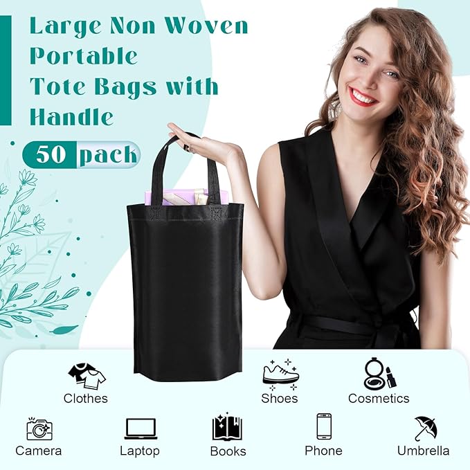 Windyun Reusable Grocery Bags Large Non Woven Shopping Bags with Handle Foldable Portable Tote Carryall Bulk 11.8x6x13.8 Inch