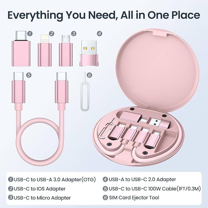 Elebase for iPhone 17 USB Charging Adapter Kit,Multi USBC Adaptor with 1Ft 100W Charger Cable Set,Type C to Micro USB 3.0 OTG iOS Travel Converter for iPhone 16 15 Max Pro,Samsung Galaxy S24 S23 Plus