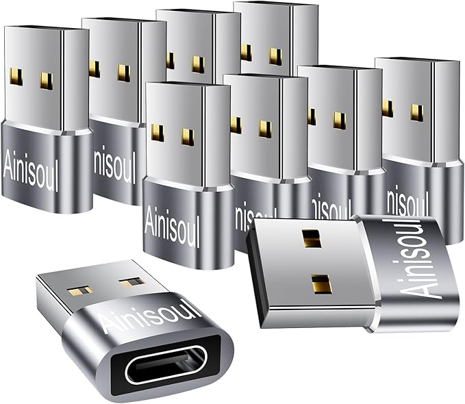USB to USBC Adapter 10 Pack,USB A to C Adapter,USB-A to USB-C Adapters,USBA to USBC Cable Converter for iPhone 15,iPad Pro,AirPods,Grey