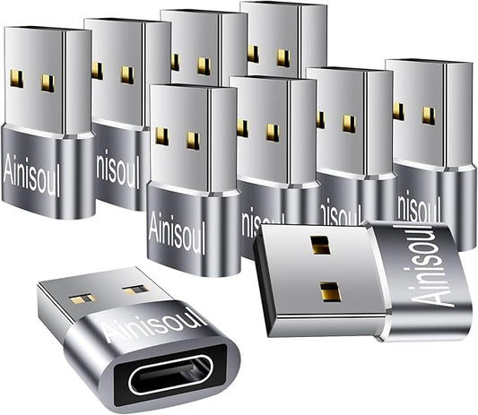 USB to USBC Adapter 10 Pack,USB A to C Adapter,USB-A to USB-C Adapters,USBA to USBC Cable Converter for iPhone 15,iPad Pro,AirPods,Grey