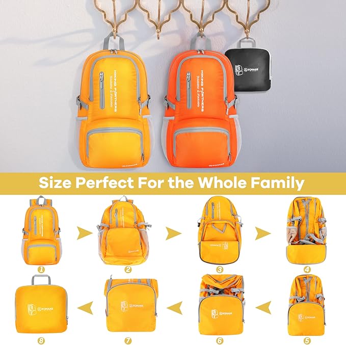 ZOMAKE Lightweight Packable Backpack - 35L Light Foldable Hiking Backpacks Water Resistant Collapsible Daypack for Travel(Yellow New)